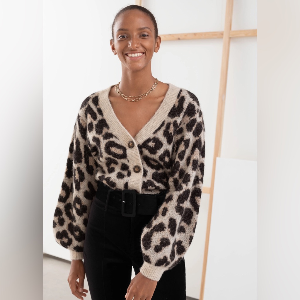 & Other Stories Animal Print V-Neck Cardigan